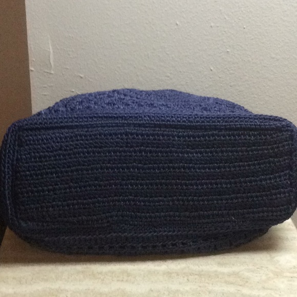 Navy crocheted tote 5” x 14” x 14” - Picture 2 of 5
